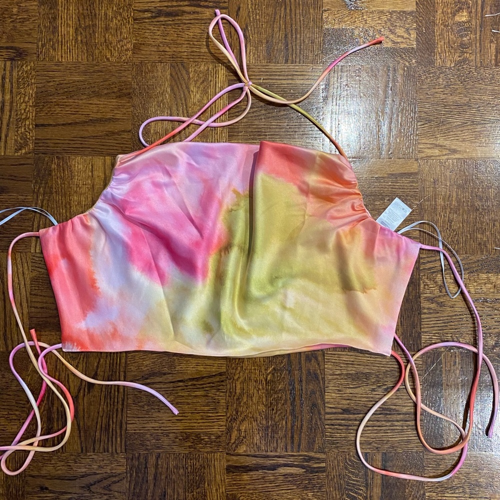 Dynamite satin open back, tie-dye top